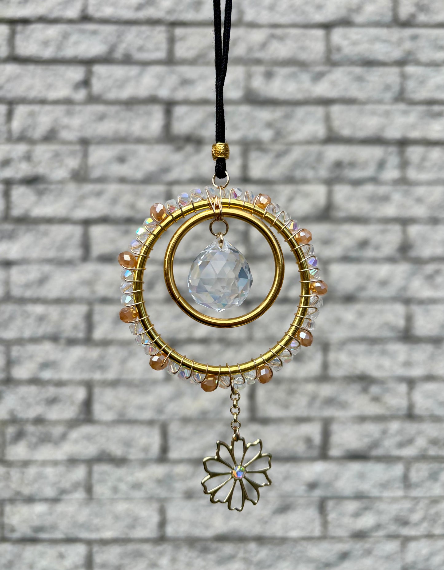 Golden Bloom Car Charm- Rearview Mirror Crystal SunCatcher