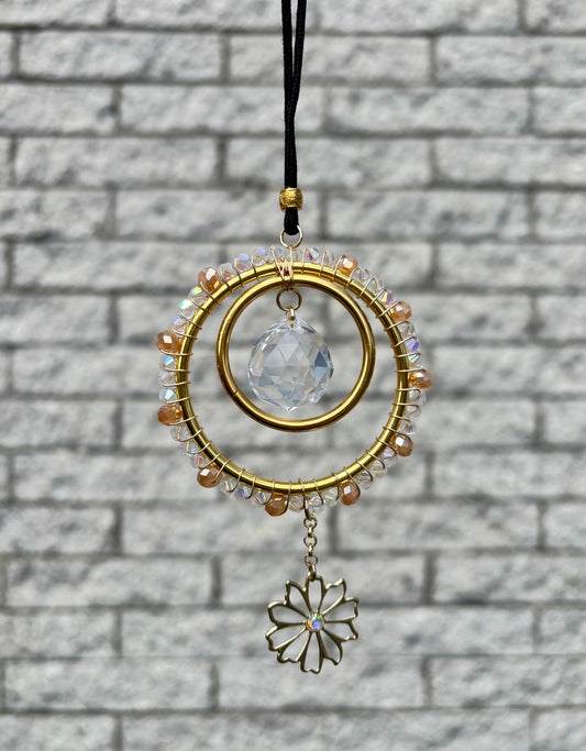 Golden Bloom Car Charm- Rearview Mirror Crystal SunCatcher
